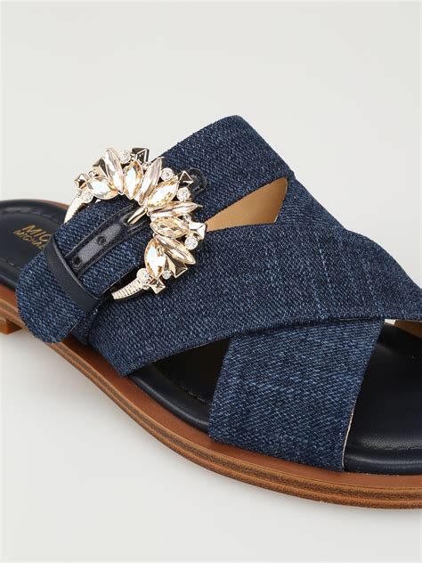 michael kors casual slide shandals|Michael Kors denim sandals.